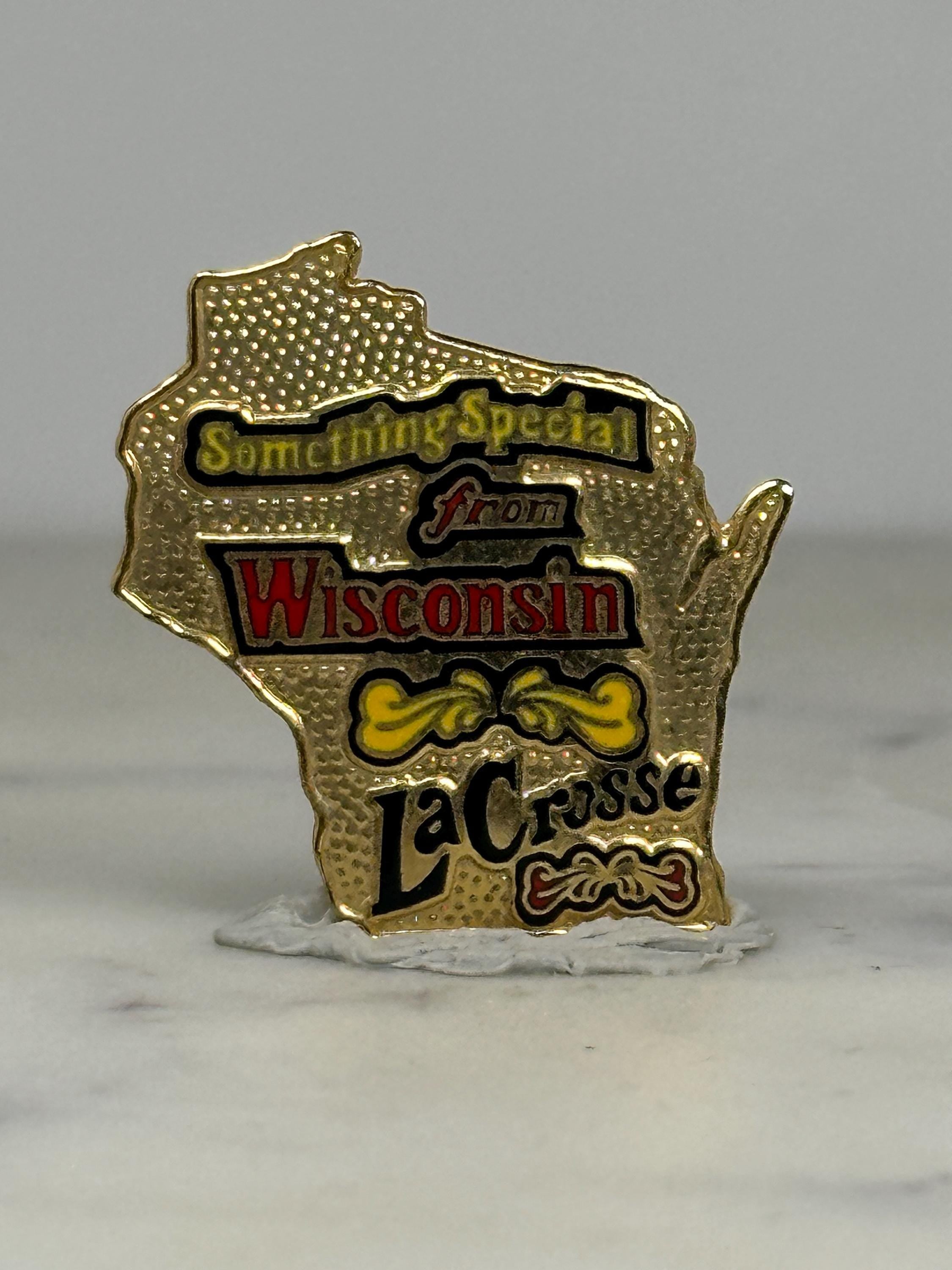 Wisconsin State Pin: Gold Enamel Finish - La Crosse Souvenir Accessory