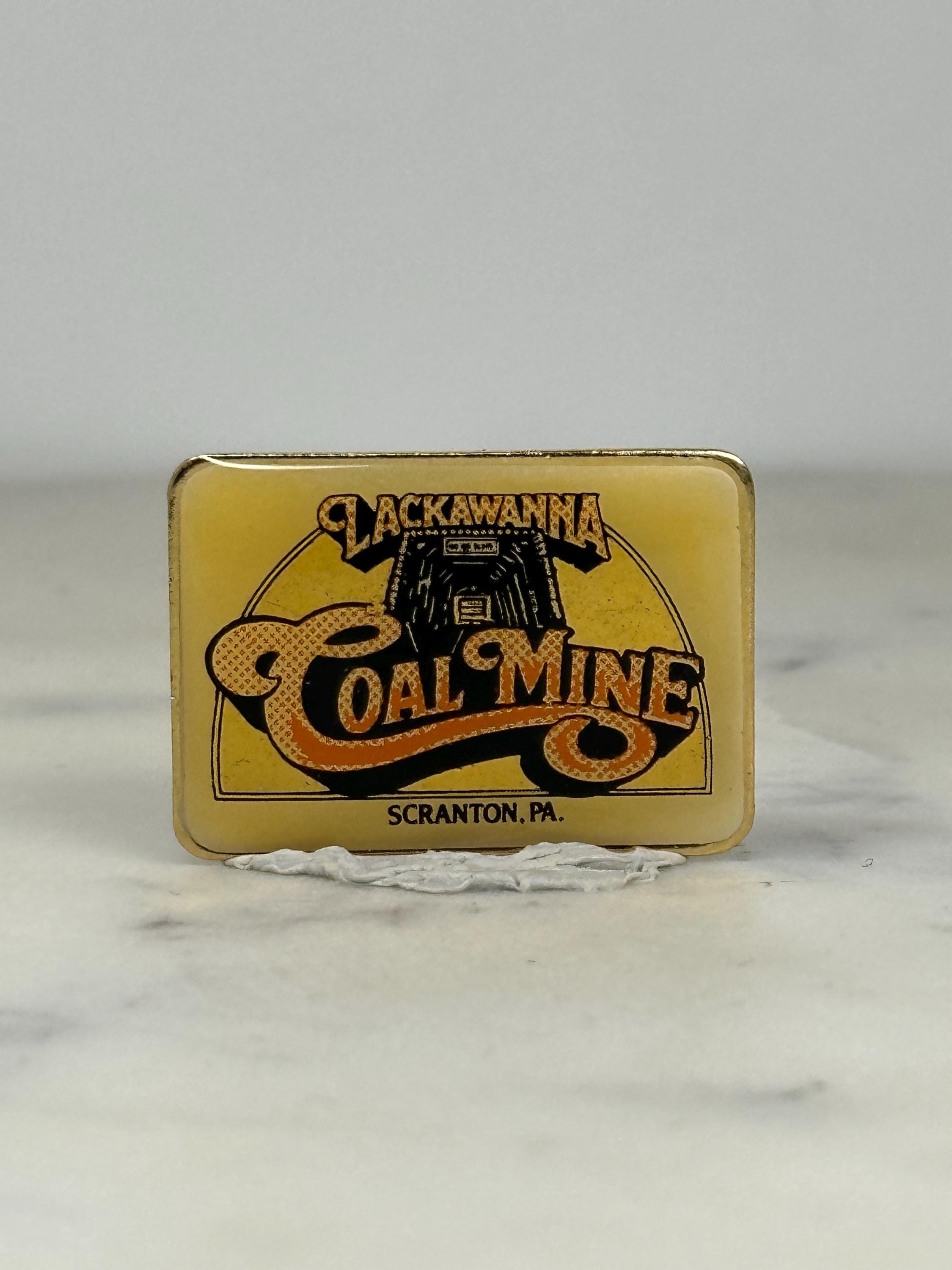 Lackawanna Coal Mine Pin: Yellow Enamel Rectangle - Vintage Souvenir Accessory