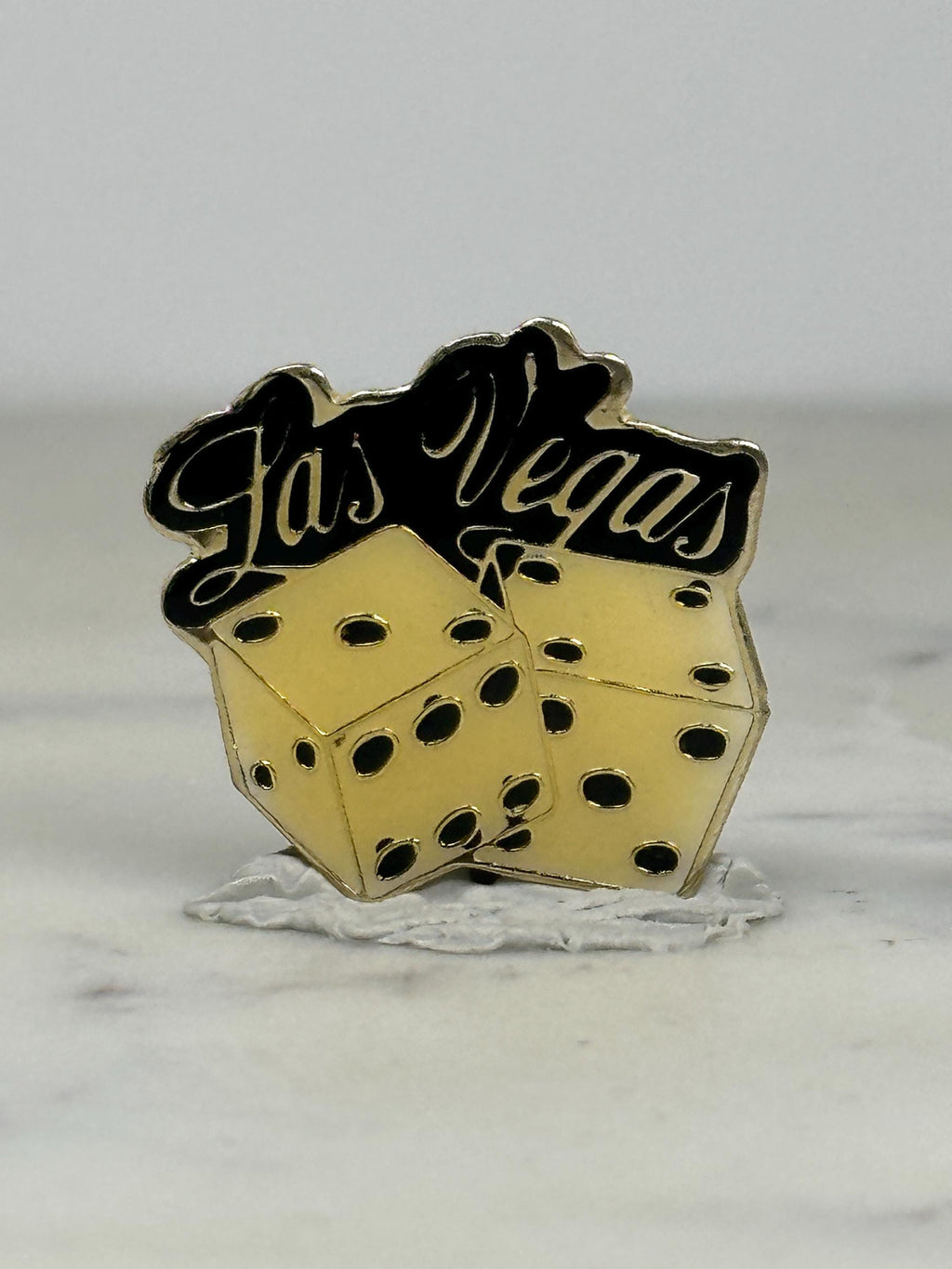 Las Vegas Dice Pin: Gold Enamel Finish - Vintage Souvenir Accessory