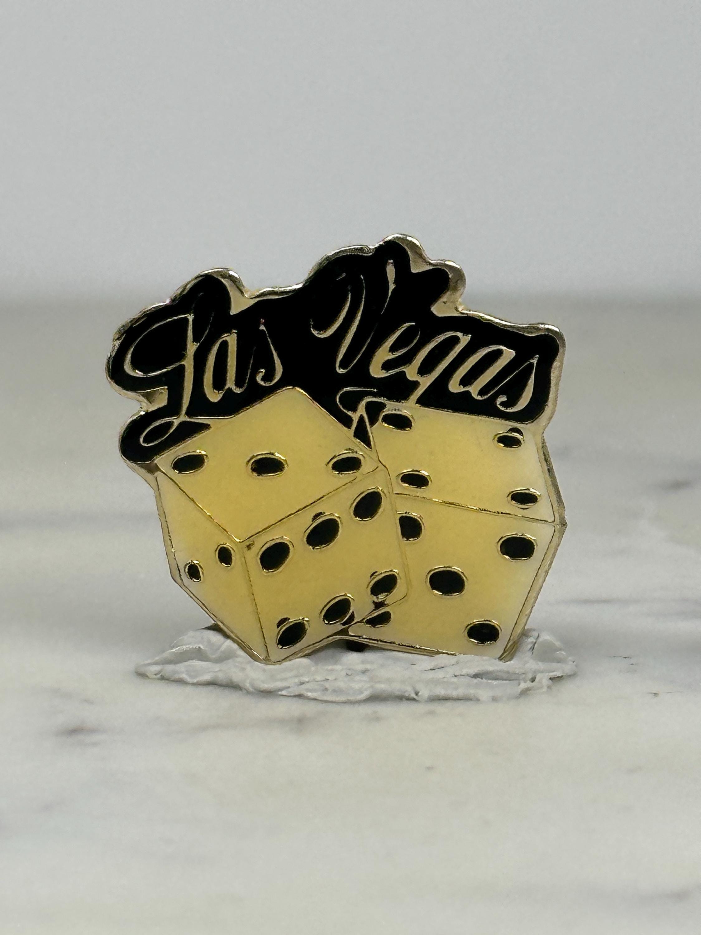 Las Vegas Dice Pin: Gold Enamel Finish - Vintage Souvenir Accessory