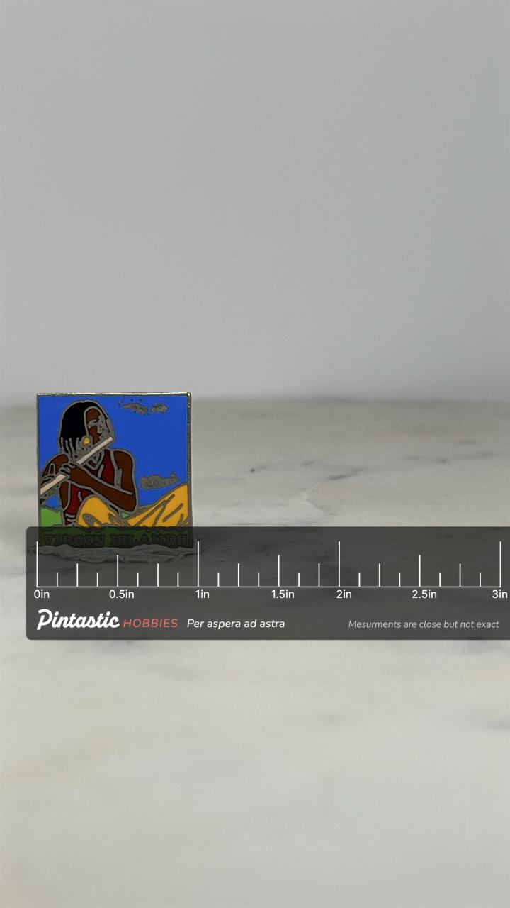 Virgin Islands Souvenir Pin: Colorful Enamel Square - Island Tourist Accessory with ruler overlay for size reference