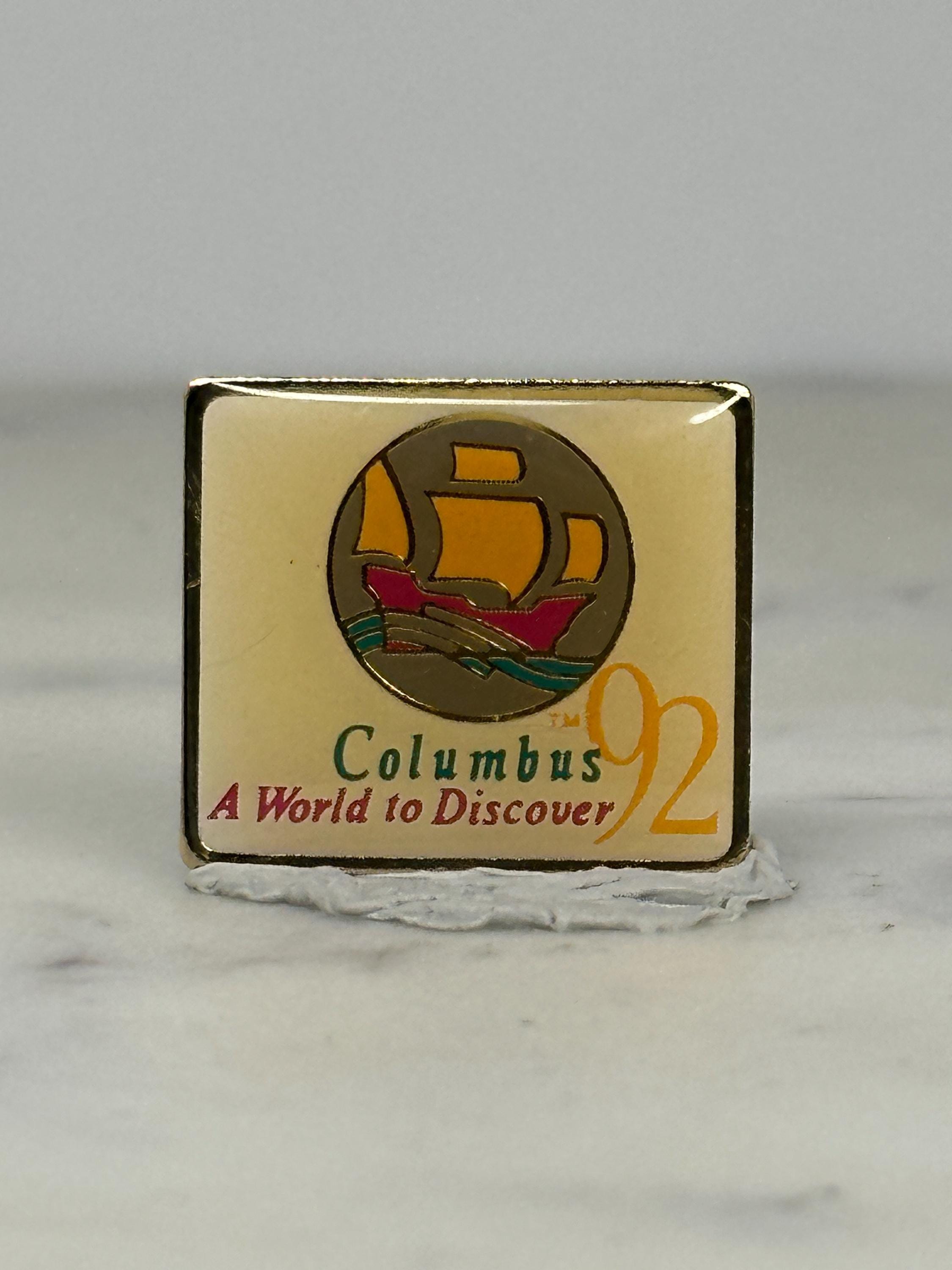Columbus 92 Commemorative Pin: Gold-Tone Enamel - Historical Travel Accessory