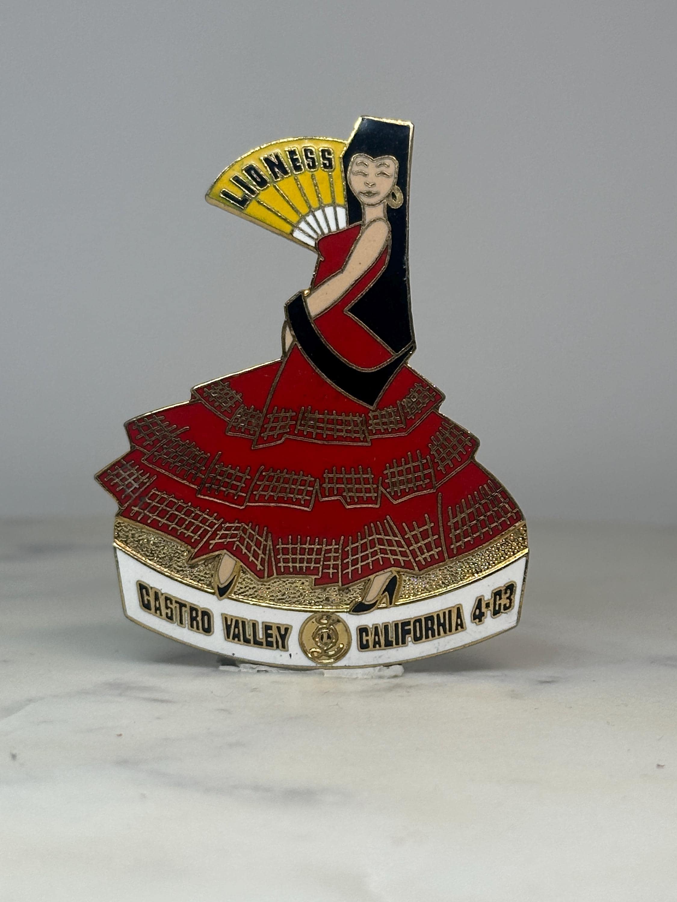 Lioness Dancer Pin: Red Dress Enamel - California Club Accessory