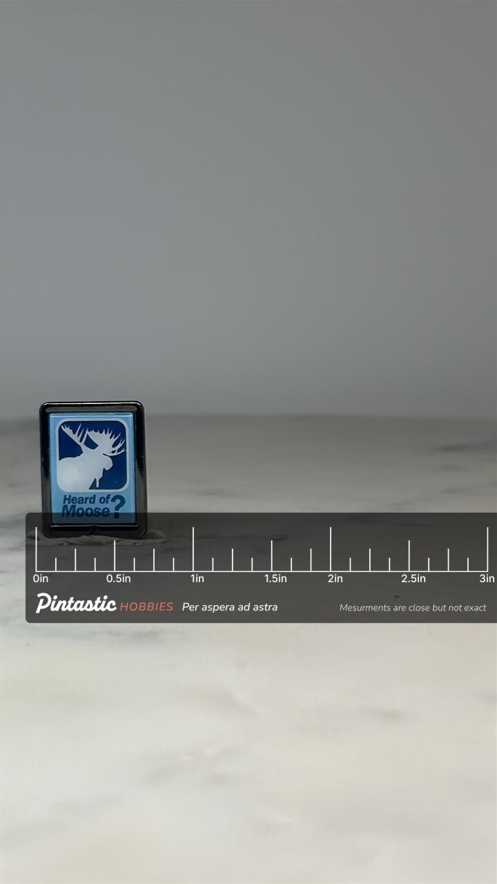 Heard of Moose Lodge Pin: Black and Blue Enamel - Retro Organization Accessory with ruler overlay for size reference