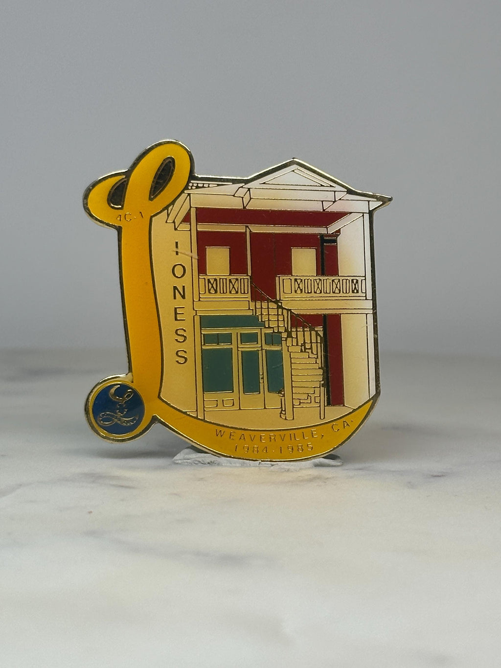Weaverville CA Lioness Lodge Pin: Gold Red Enamel - 1980s Lion Club Accessory