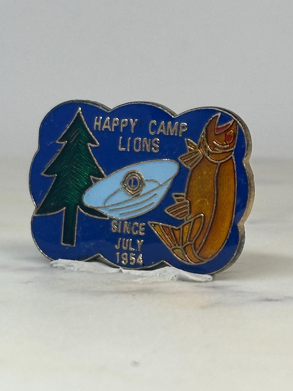 Happy Camp Lions Pin: Enamel Scenic Badge - 1954 Club Accessory