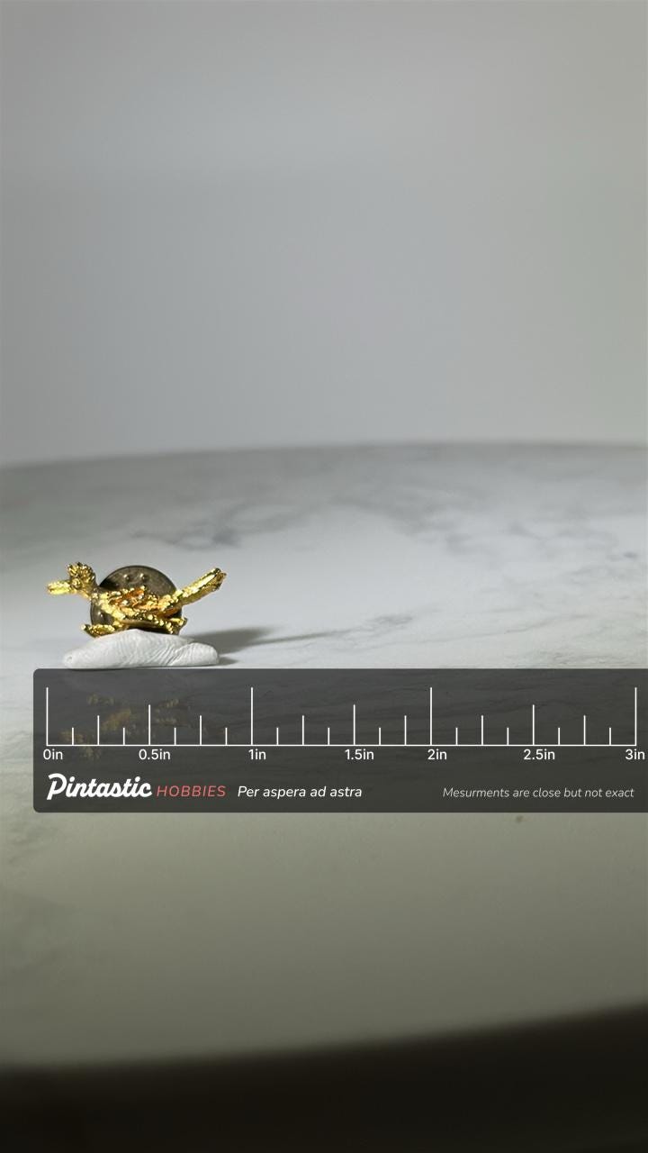Roadrunner Animal Pin: Gold Tone Finish - Vintage Animal Accessory with ruler overlay for size reference