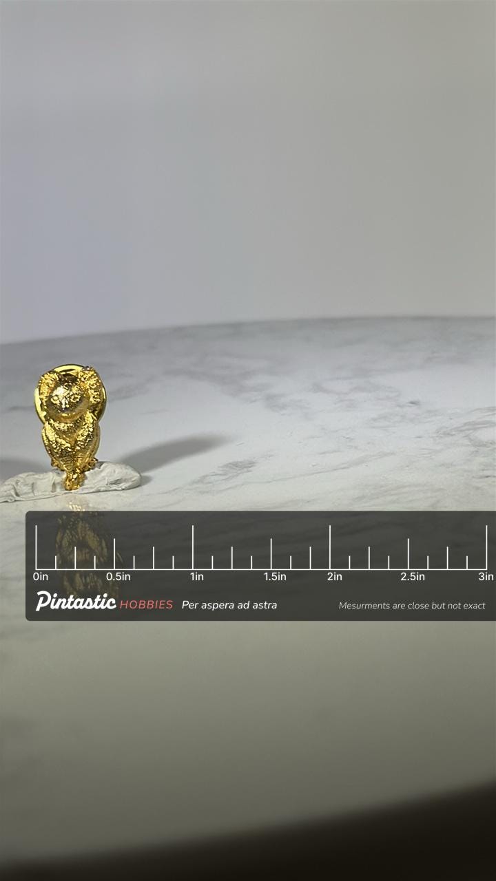 Koala Bear Pin: Gold Tone Finish - Wildlife Nature Accessory with ruler overlay for size reference