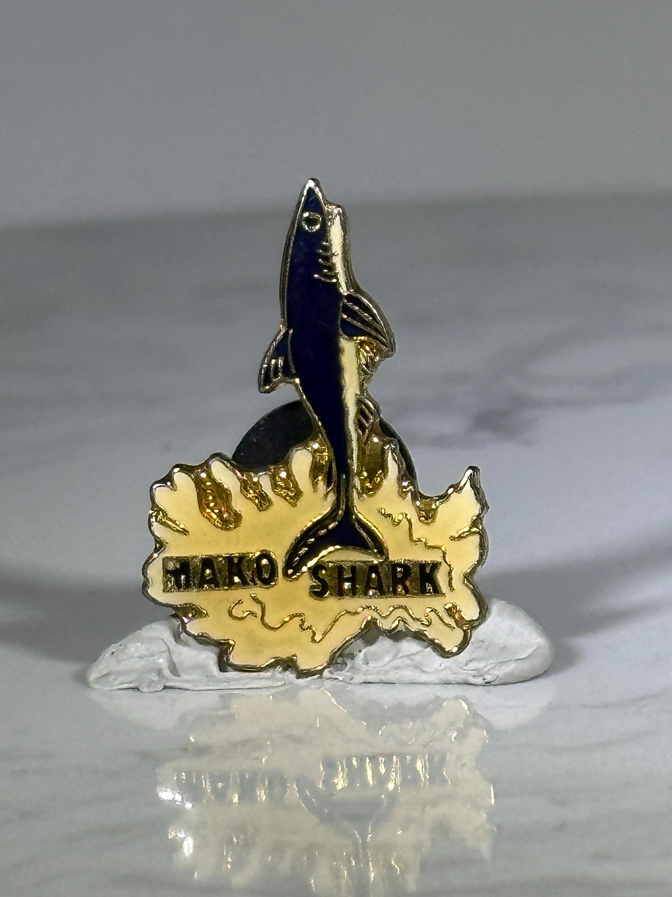 Mako Shark Lapel Pin: Gold & Navy Enamel - Ocean Wildlife Accessory