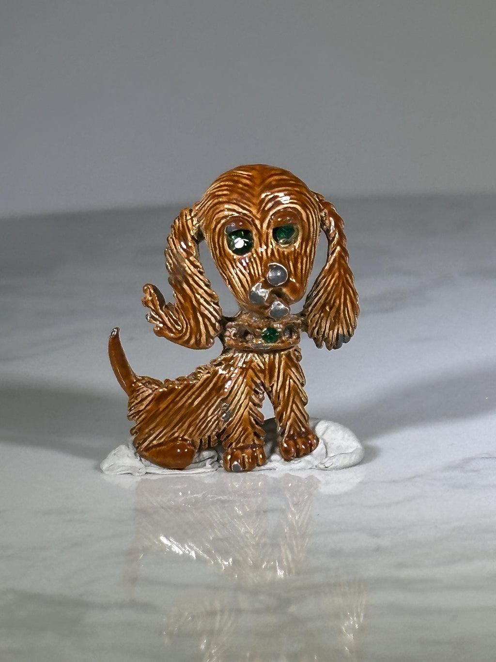 Cocker Spaniel Dog Pin: Brown Enamel & Rhinestone - Vintage Animal Accessory