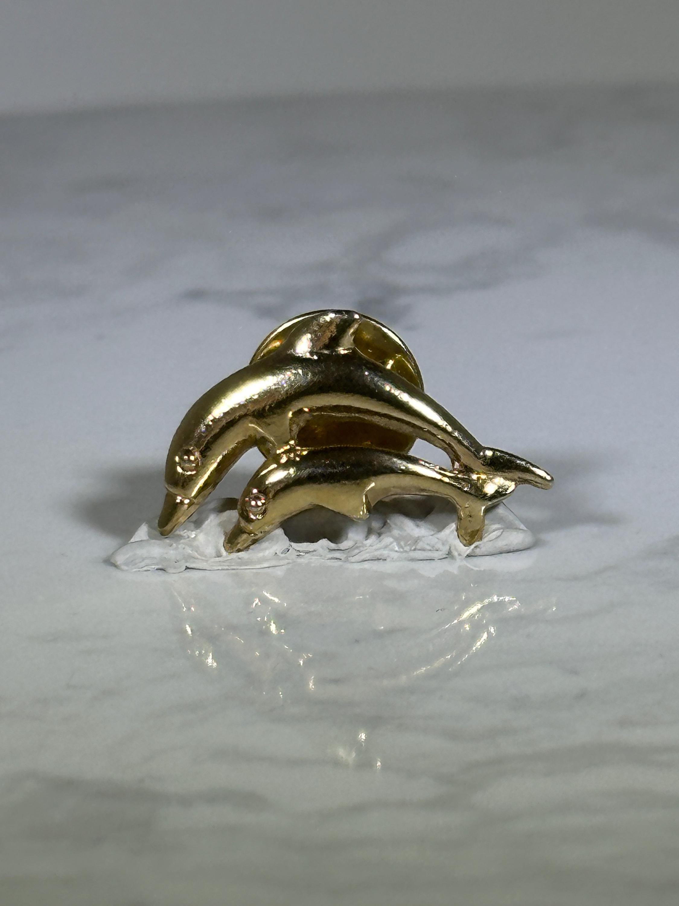 Dolphin Lapel Pin: Gold Tone Finish - Ocean Theme Accessory