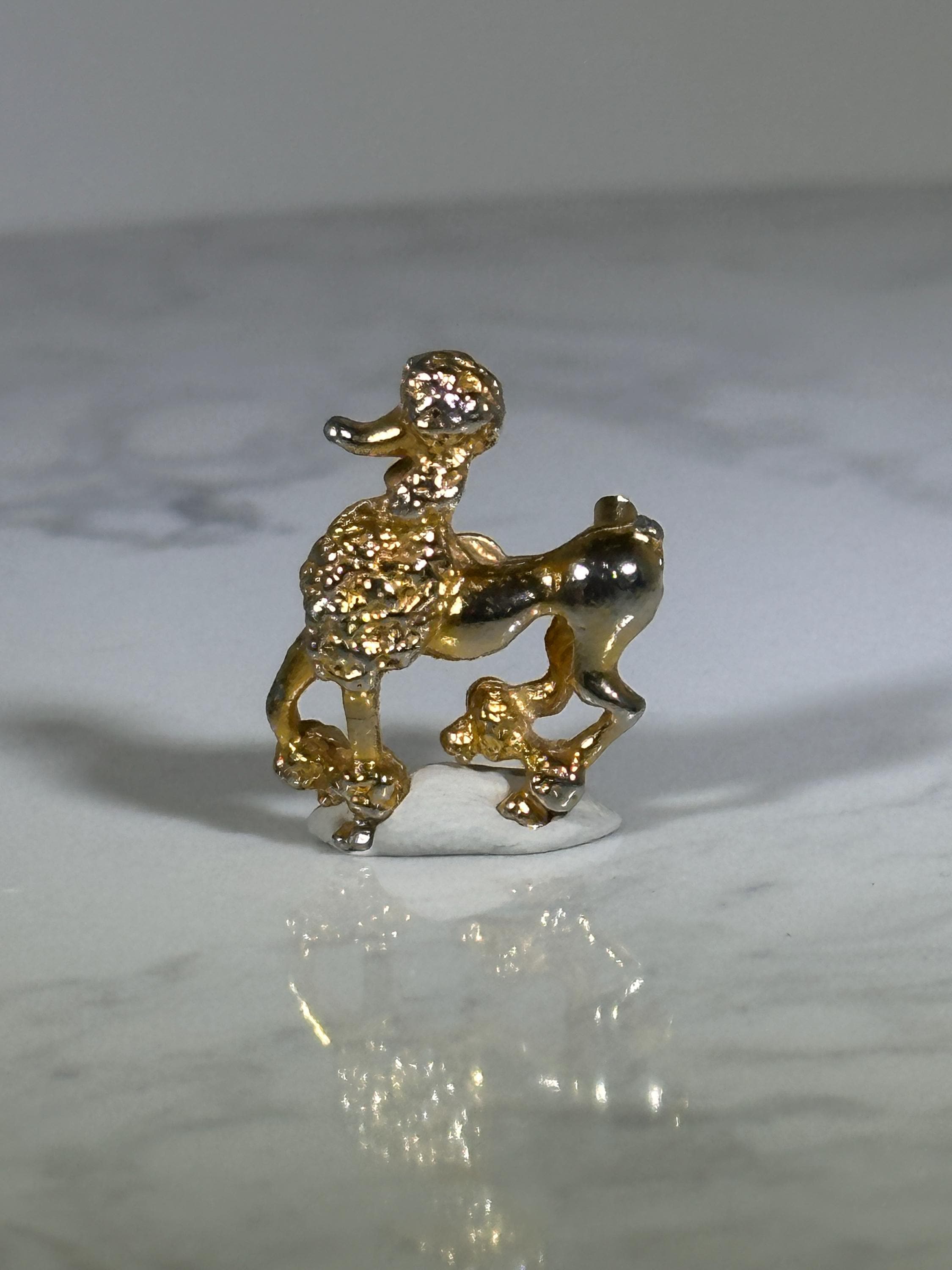 Poodle Dog Lapel Pin: Gold Tone Textured - Mid-Century Animal Accessory