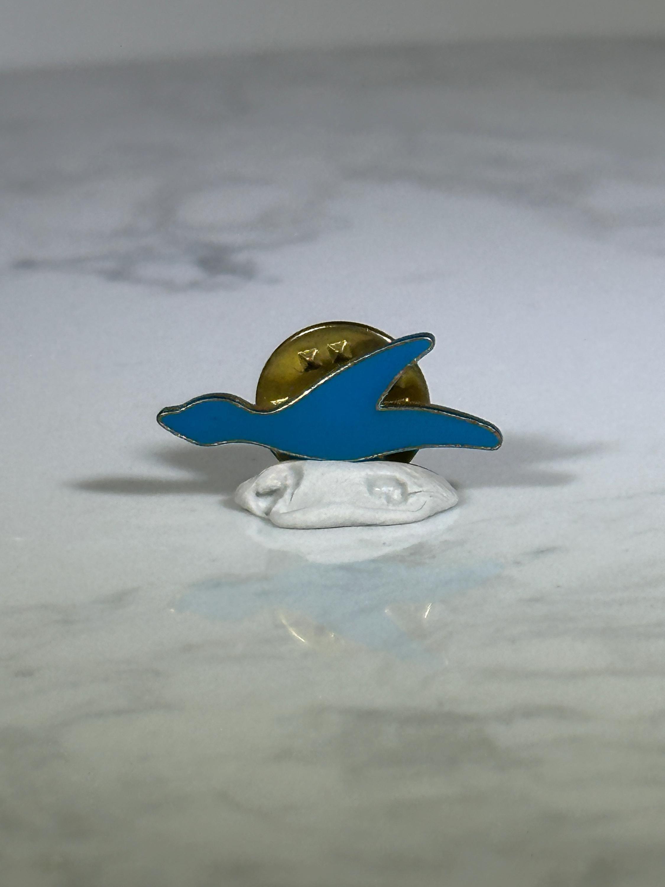 Blue Bird Lapel Pin: Gold & Sky Enamel - Vintage Aviation Accessory