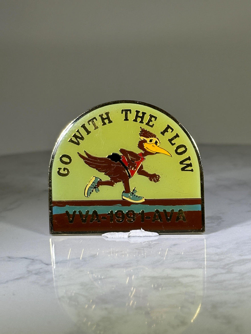 Volksfest Go With The Flow Pin: Enamel Roadrunner - 1991 AVA Vintage Accessory