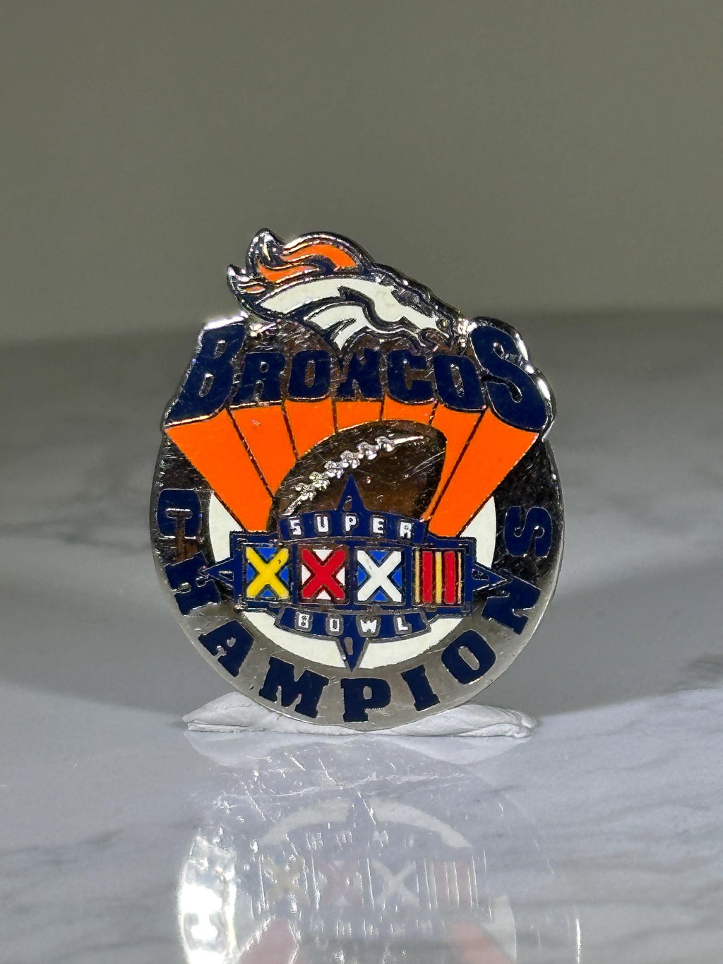 Denver Broncos Champions Pin: Silver Enamel - Super Bowl Collectible Accessory