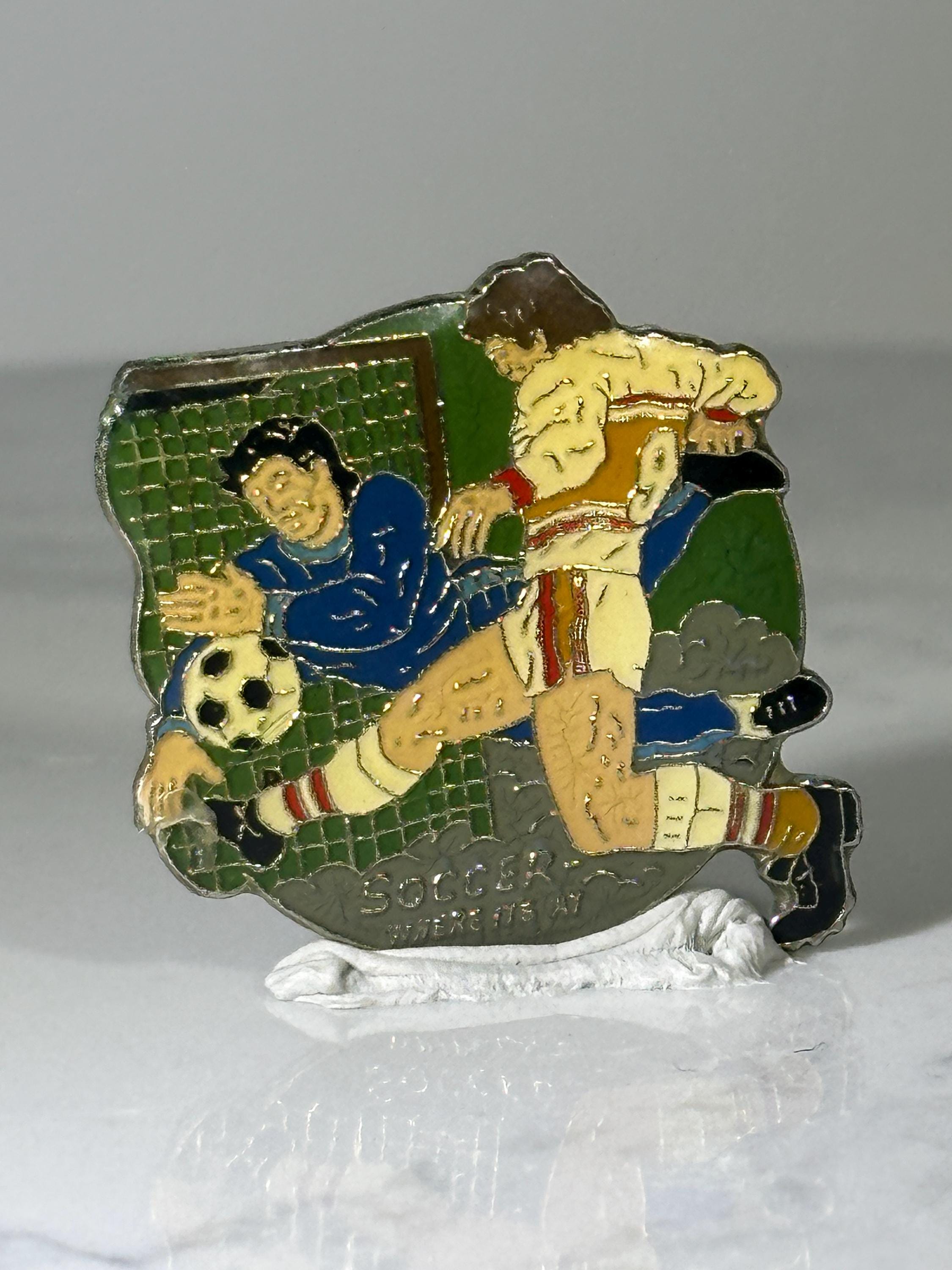 Vintage Soccer Sports Pin: Multicolor Enamel - Retro Athletic Accessory