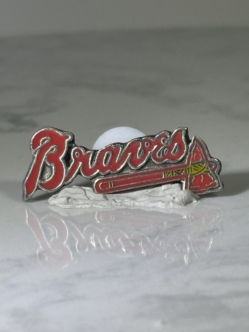 Braves Baseball Pin: Red Enamel Metal - Vintage Sports Accessory