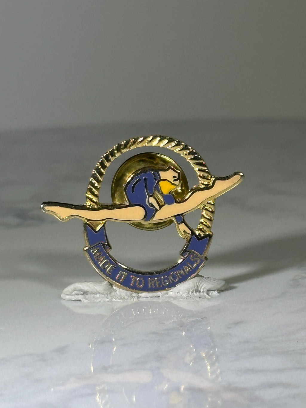 Gymnastics Achievement Pin: Gold & Blue Enamel - Regional Award Accessory