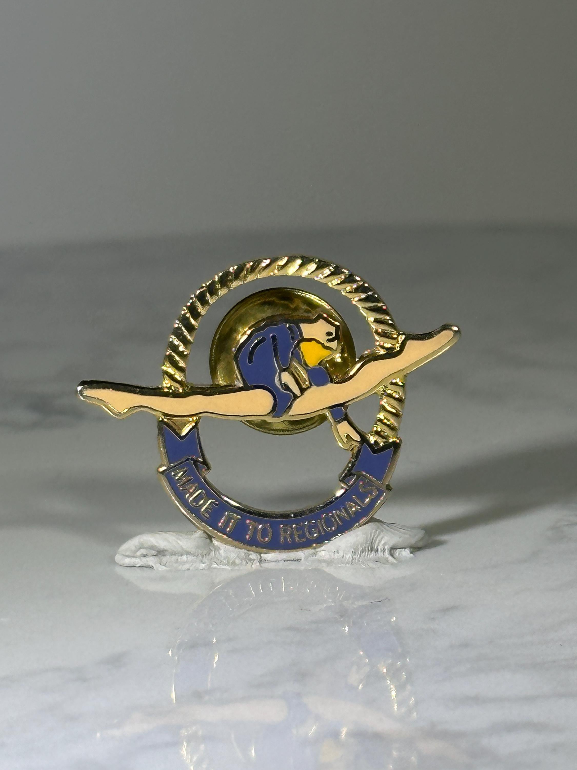 Gymnastics Achievement Pin: Gold & Blue Enamel - Regional Award Accessory