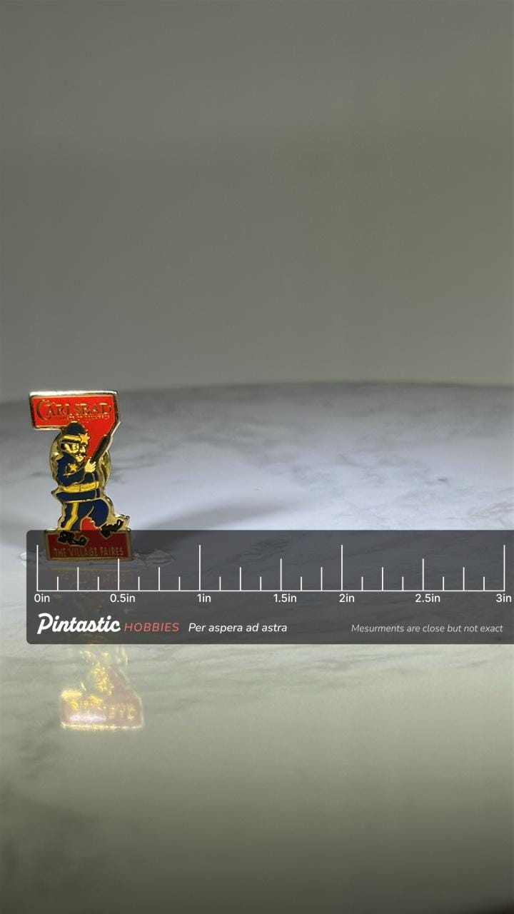 Carlsbad Policeman Pin: Enamel Goldtone - Vintage Event Accessory with ruler overlay for size reference
