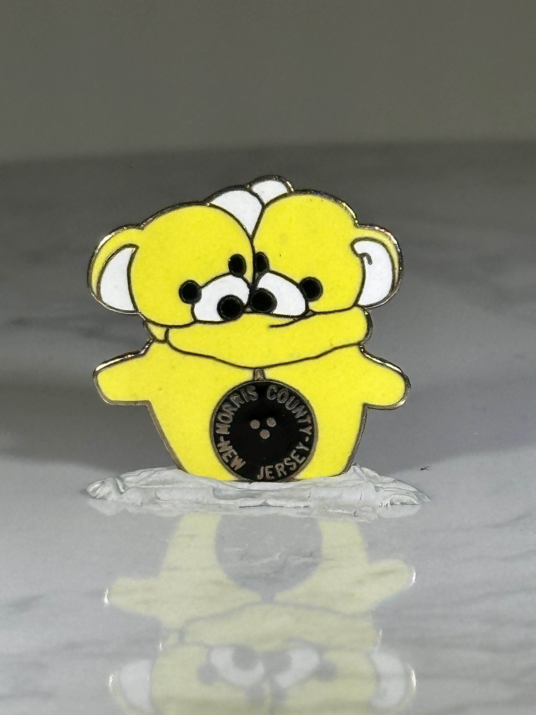 Morris County Bear Hug Pin: Yellow Enamel Finish - Cute Vintage Accessory