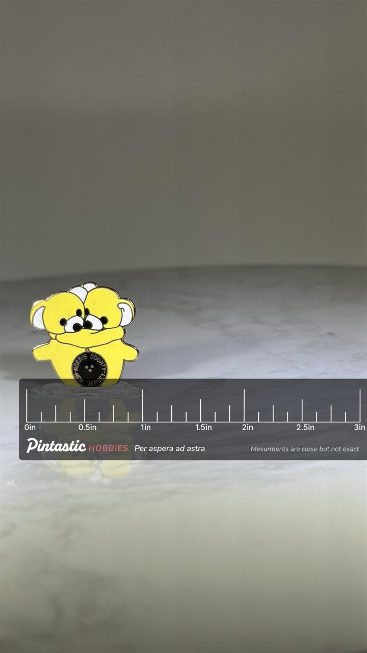 Morris County Bear Hug Pin: Yellow Enamel Finish - Cute Vintage Accessory with ruler overlay for size reference