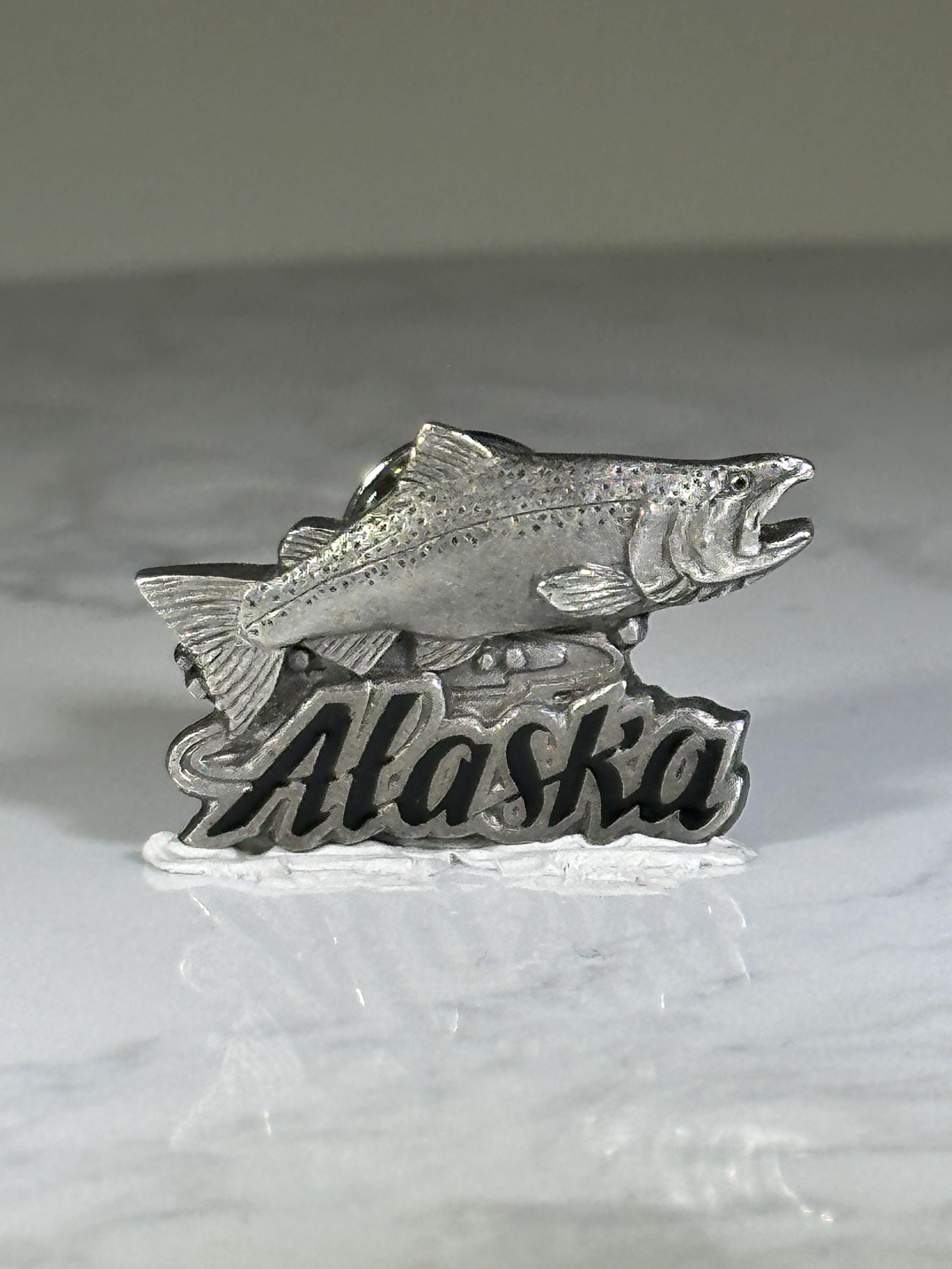 Alaska Jumping Salmon Pin: Pewter Finish - Travel Souvenir Accessory