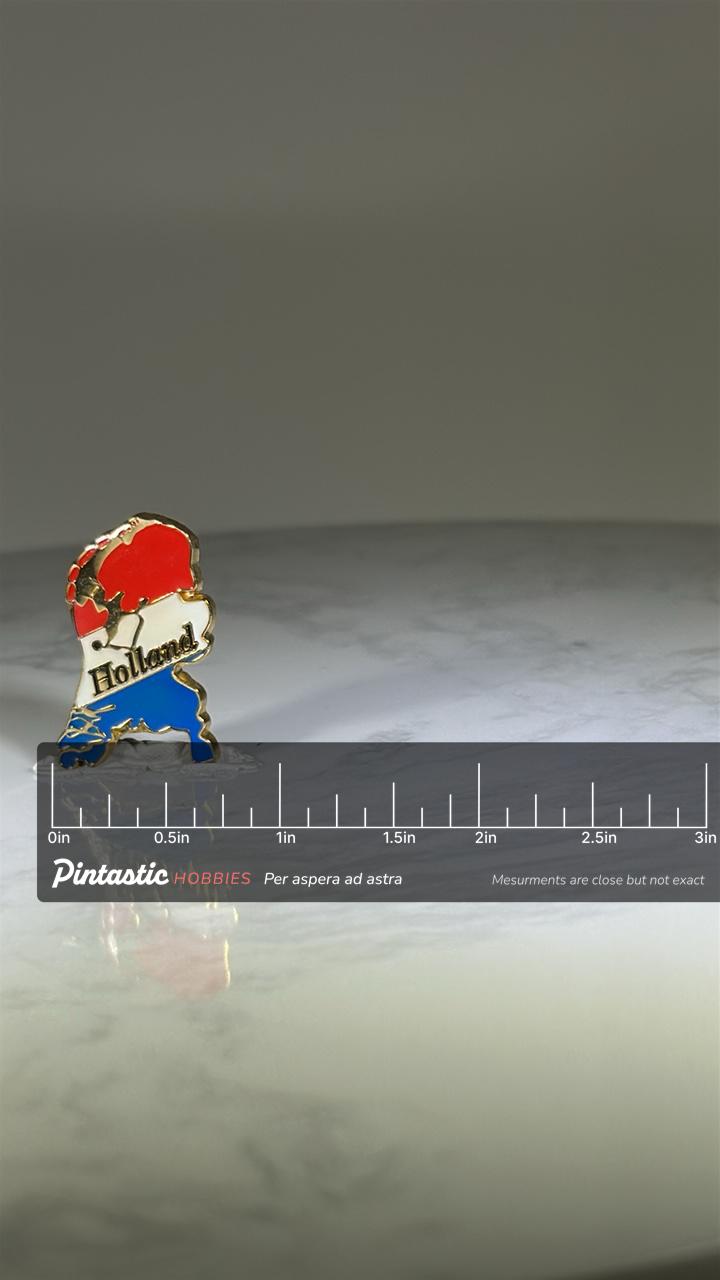 Holland Souvenir Pin: Red White Blue Enamel - Vintage Travel Accessory with ruler overlay for size reference