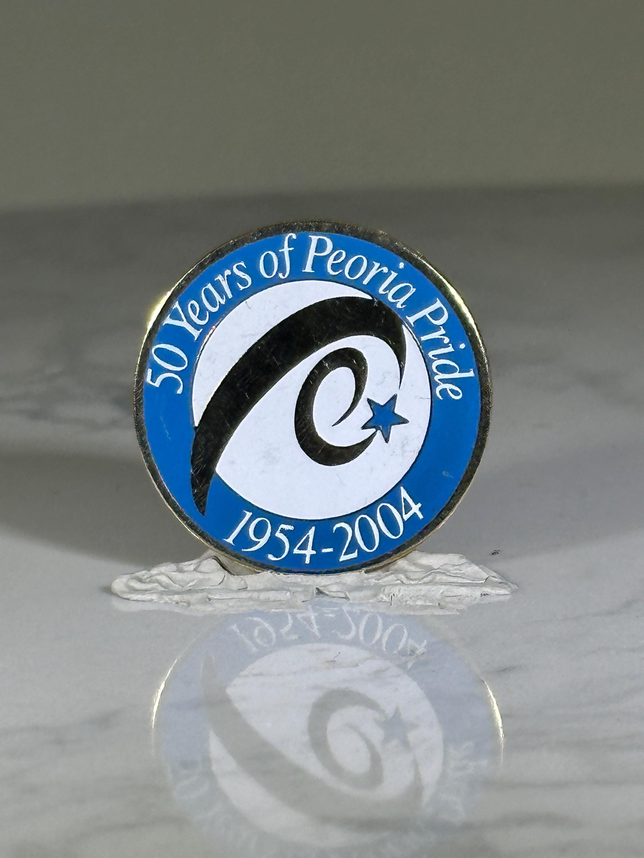 Peoria Pride Commemorative Pin: Blue Enamel Round - 2004 Anniversary Accessory