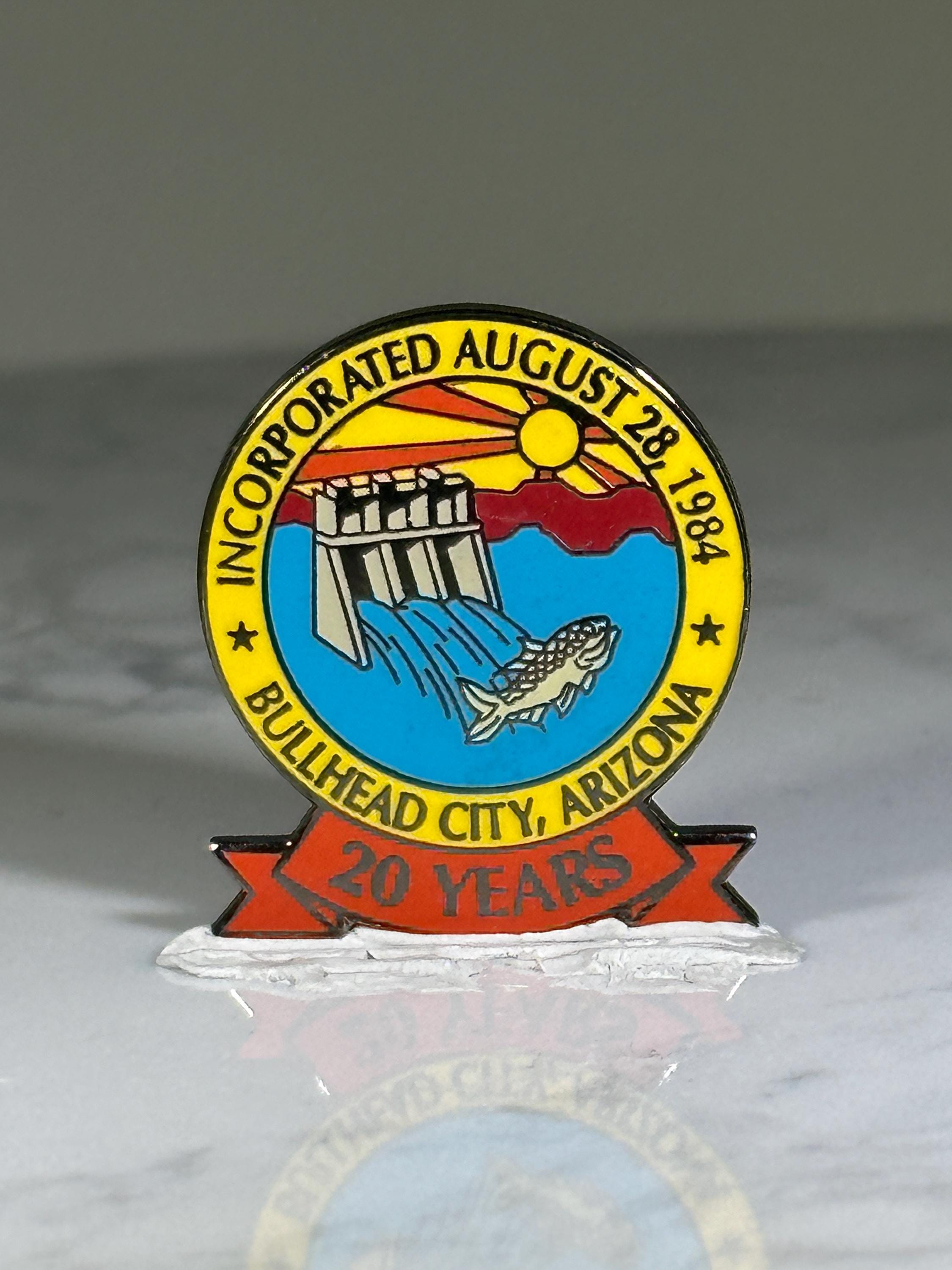 Bullhead City AZ Commemorative Pin: Colorful Enamel Finish - 1980s City Souvenir