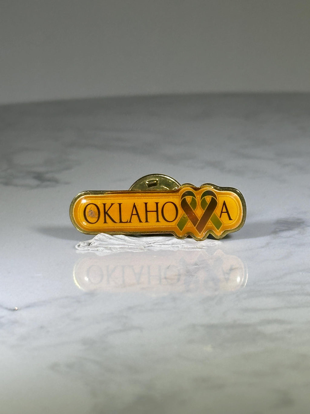 Oklahoma Ribbon Pin: Yellow Enamel & Gold Tone - Awareness Accessory