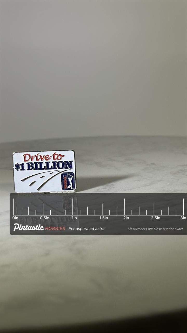 PGA Tour Drive to 1 Billion Dollar Pin: Red White Blue Enamel - Sports Marketing Accessory with ruler overlay for size refere