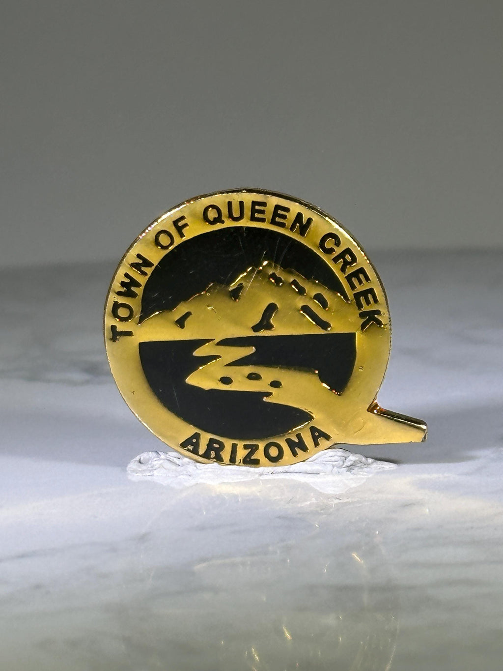 Town of Queen Creek Arizona Pin: Gold and Black Enamel - Southwest Souvenir Accessory