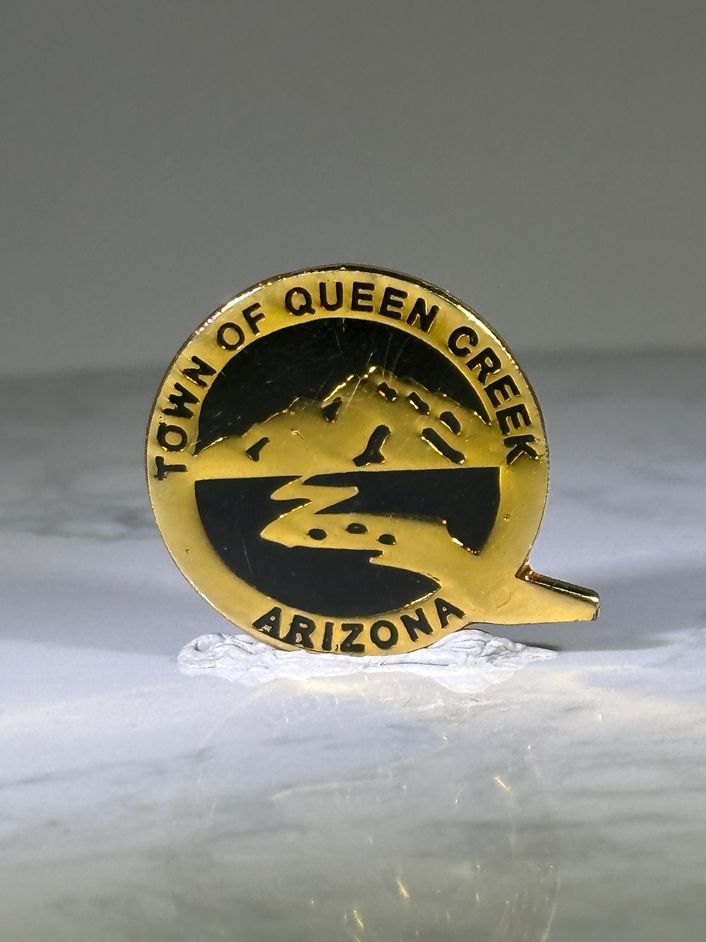 Town of Queen Creek Arizona Pin: Gold and Black Enamel - Southwest Souvenir Accessory