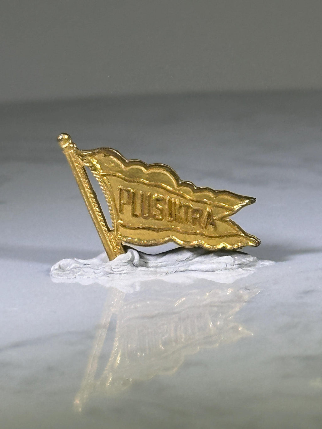 Plus Ultra Achievement Flag Pin: Gold Tone Enamel - Vintage Award Accessory