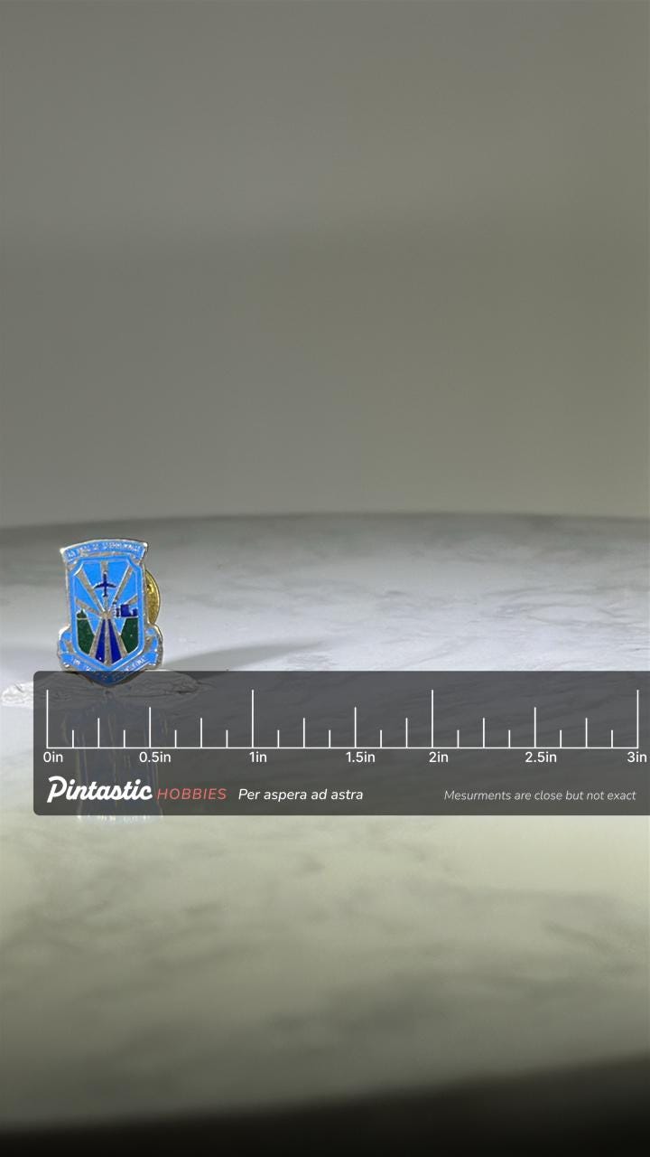 The Town of Stephenville: Blue Enamel Shield - Candian Collectible Accessory with ruler overlay for size reference