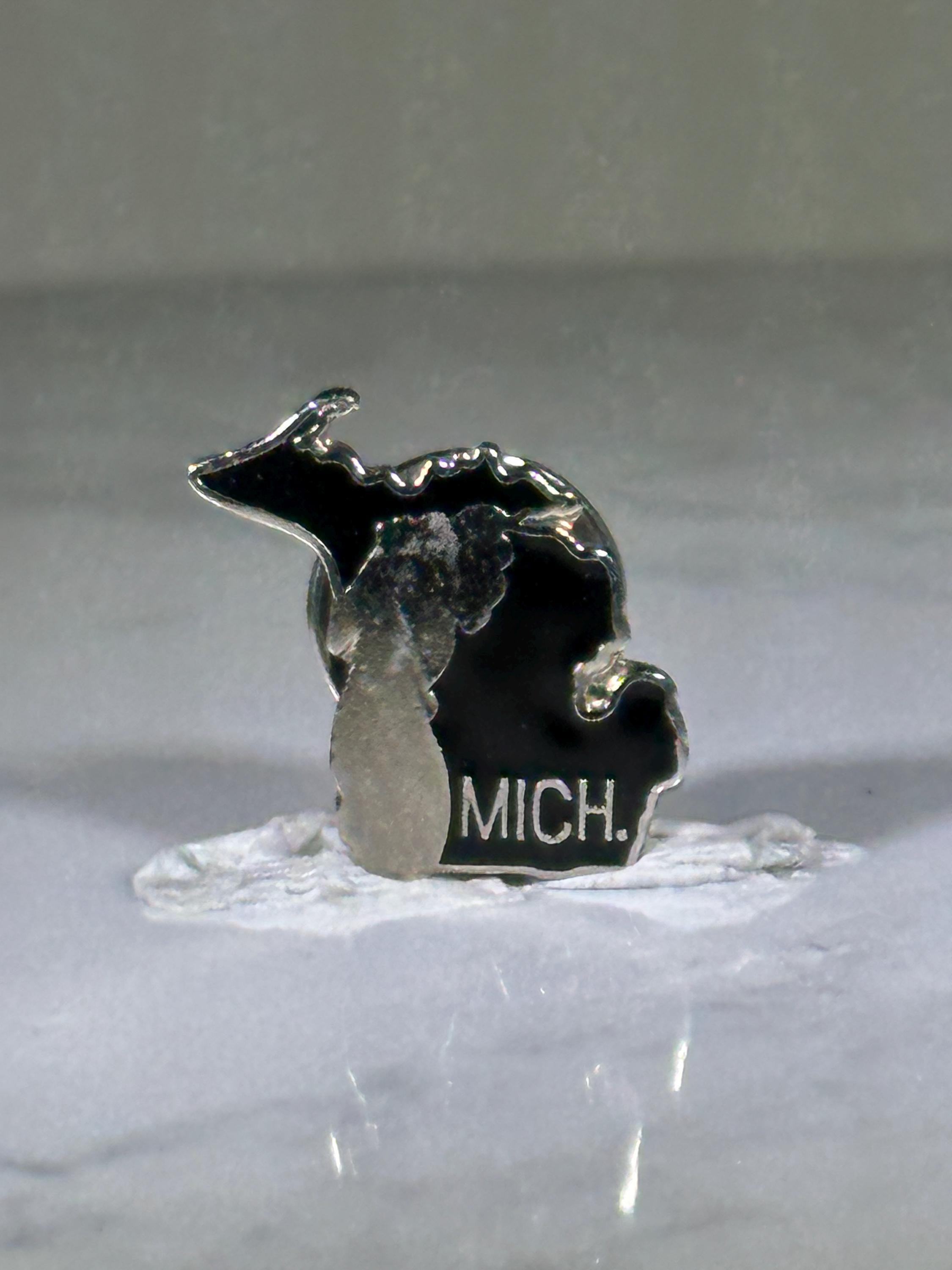 Michigan State Souvenir Pin: Black Enamel Silver-Tone - Vintage Travel Accessory