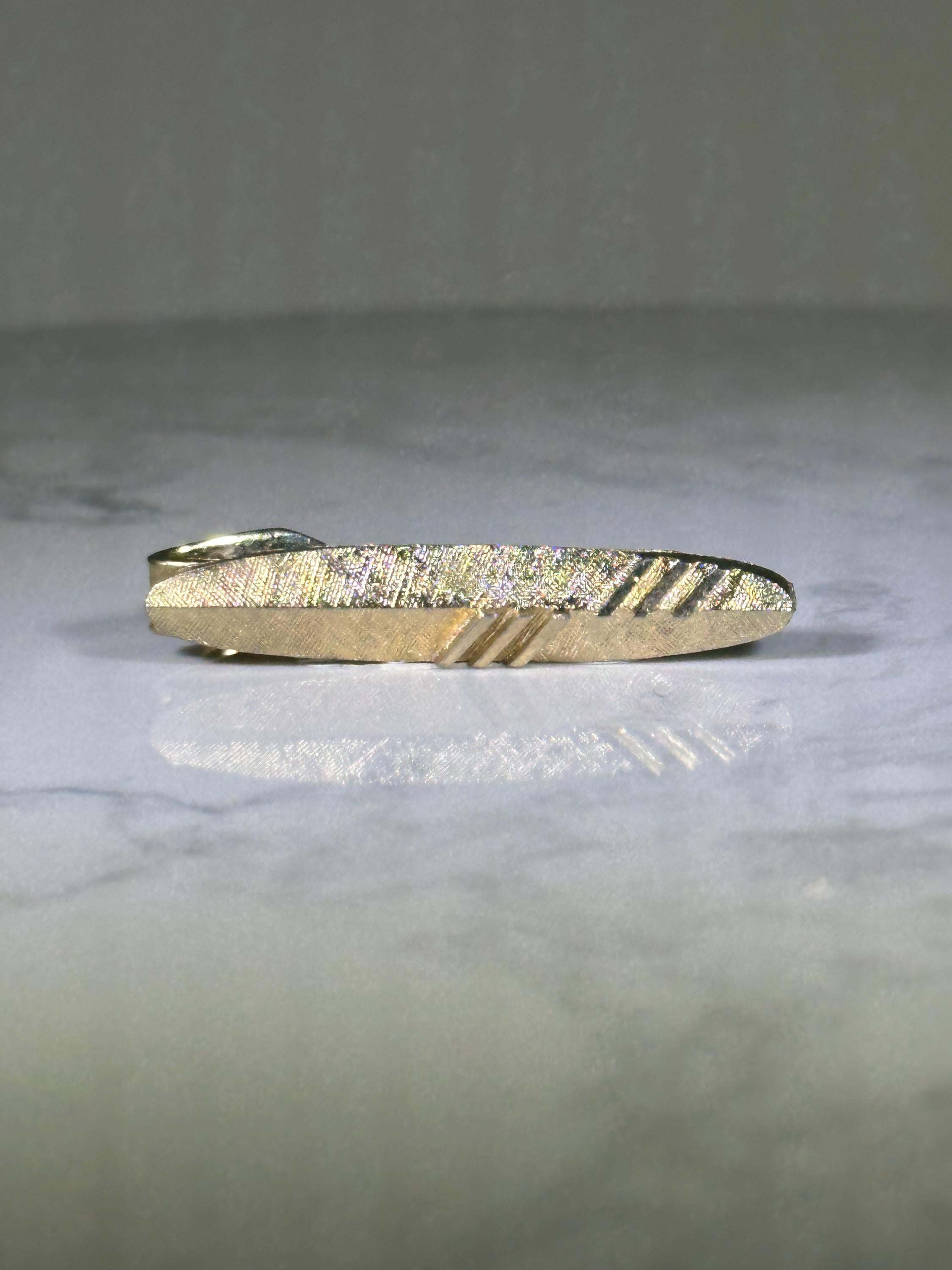 Textured Gold Tone Tie Clip: Classic Diagonal Etch - Vintage Accessory