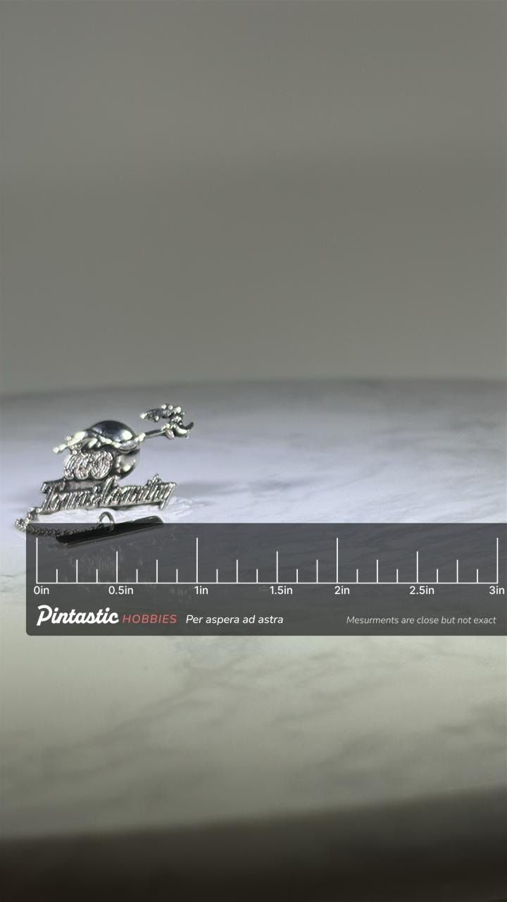 Town and Country Roadrunner Tie Tack Pin: Silver Tone Vintage with ruler overlay for size reference