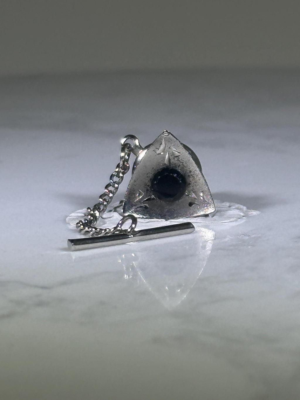 Triangle Tie Tack: Silver Finish with Black Stone - Vintage Style Accessory