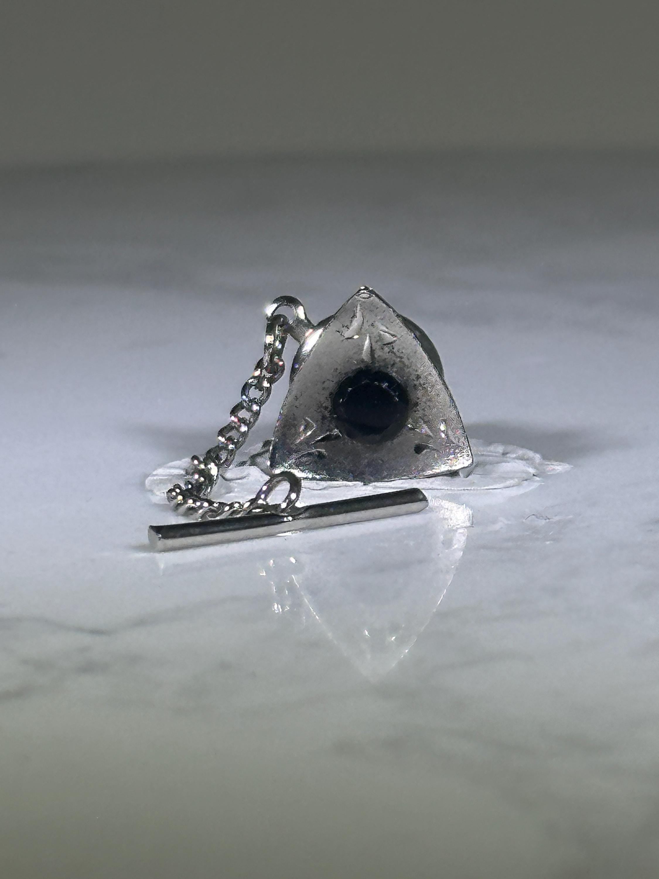 Triangle Tie Tack: Silver Finish with Black Stone - Vintage Style Accessory