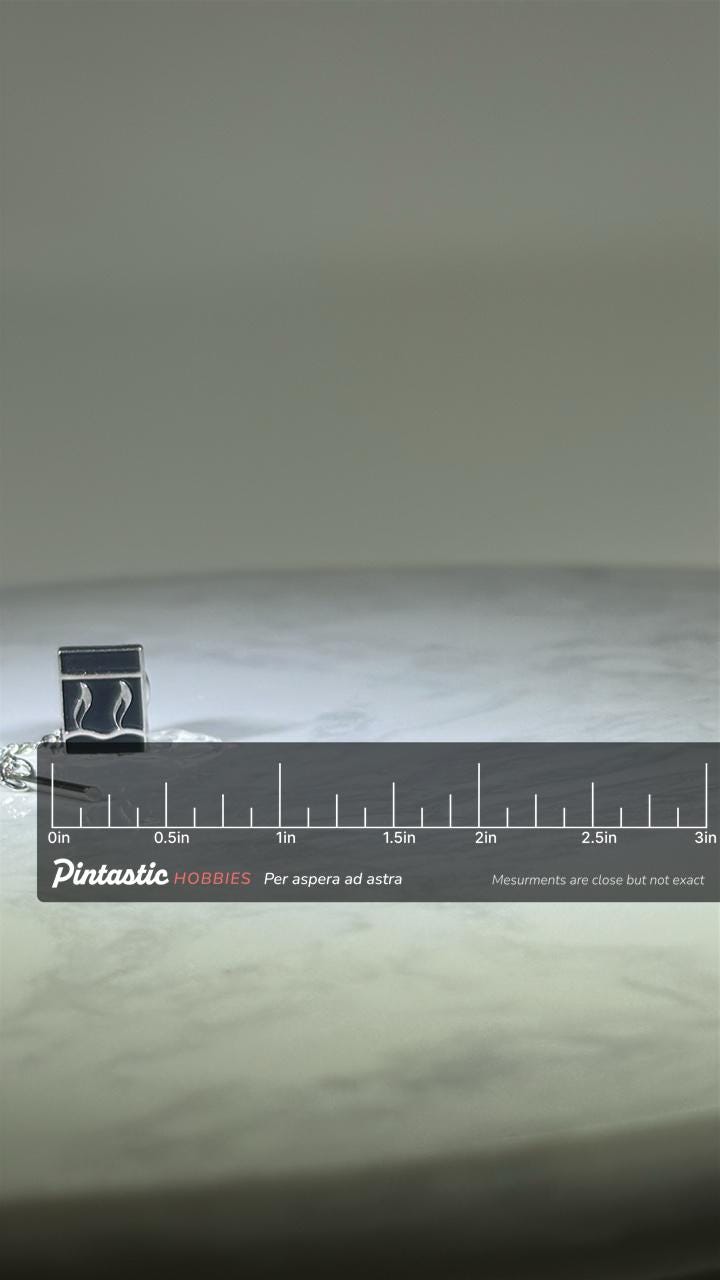 Black Abstract Tie Tack: Black Enamel Silver-Tone - Vintage Symbol Accessory with ruler overlay for size reference