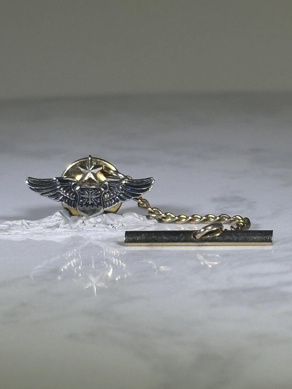 Military Wing Emblem Tie Tack: Silver & Gold Finish - Vintage Accessory