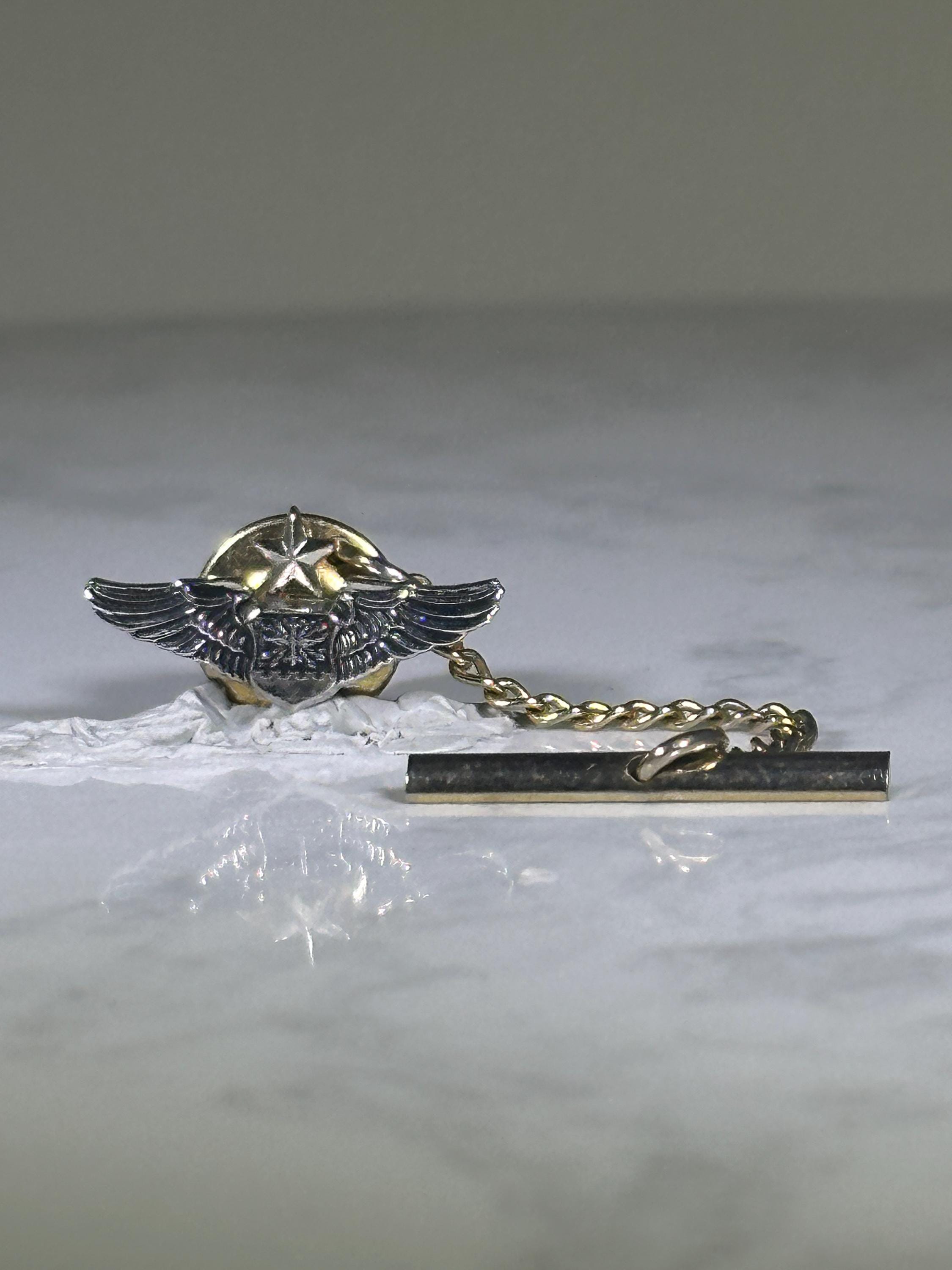 Military Wing Emblem Tie Tack: Silver & Gold Finish - Vintage Accessory