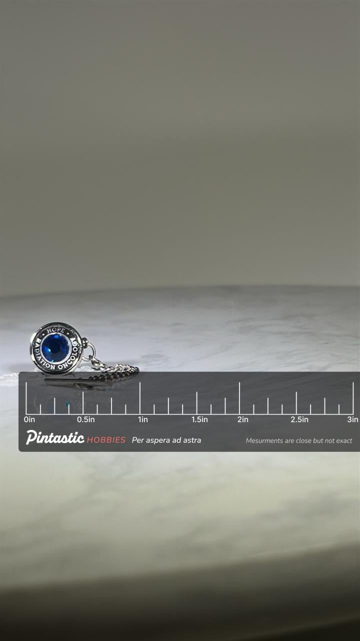 Radiation Oncology Tie Tack: Silver & Blue Gem - Medical Hope Accessory with ruler overlay for size reference