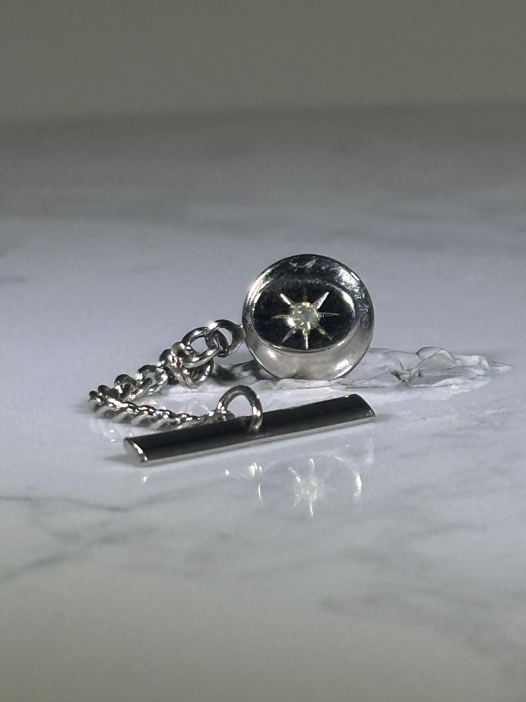 Starburst Tie Tack: Silver Tone with Rhinestone - Mid-Century Accessory