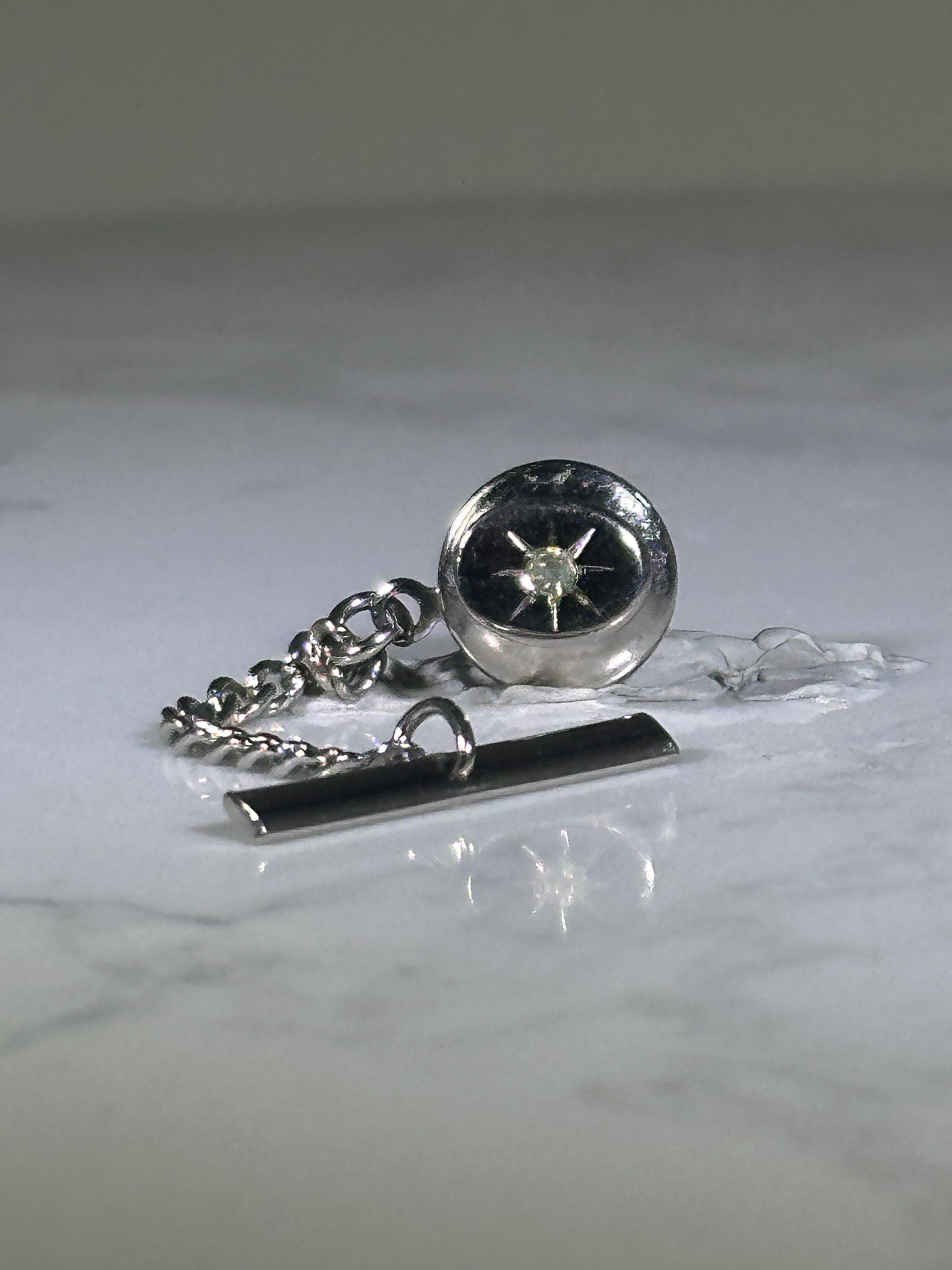 Starburst Tie Tack: Silver Tone with Rhinestone - Mid-Century Accessory