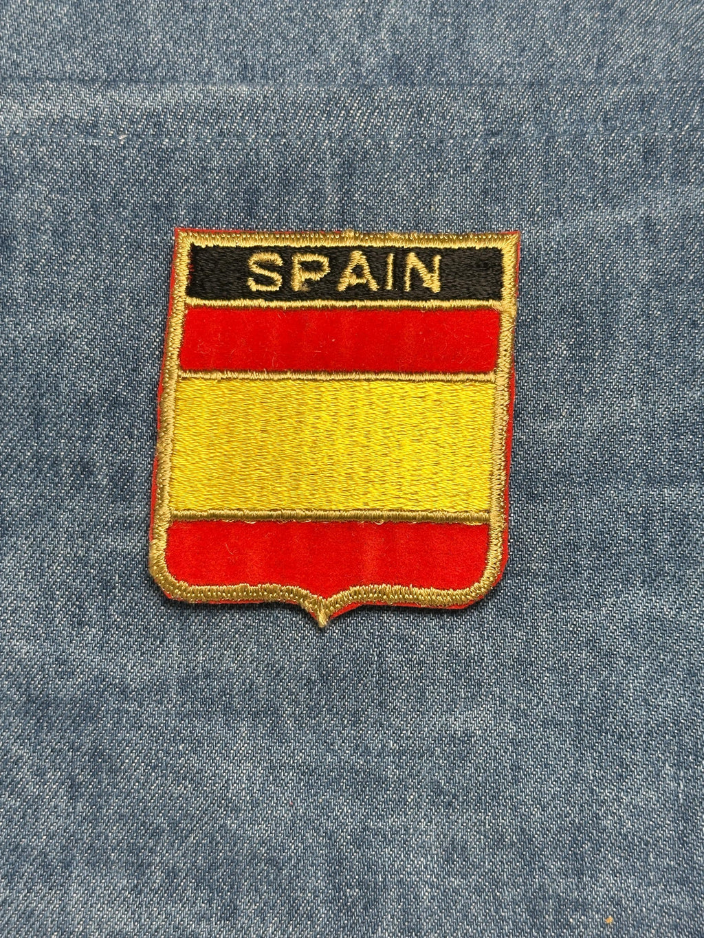Spain Flag Iron On Patch: Red Yellow Embroidered - Vintage Travel Accessory