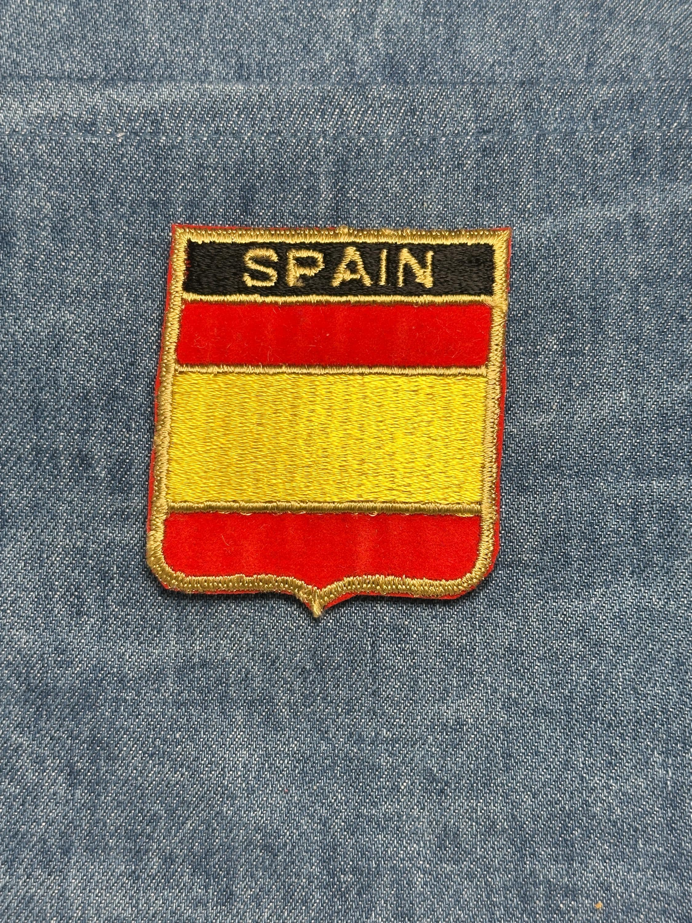 Spain Flag Iron On Patch: Red Yellow Embroidered - Vintage Travel Accessory