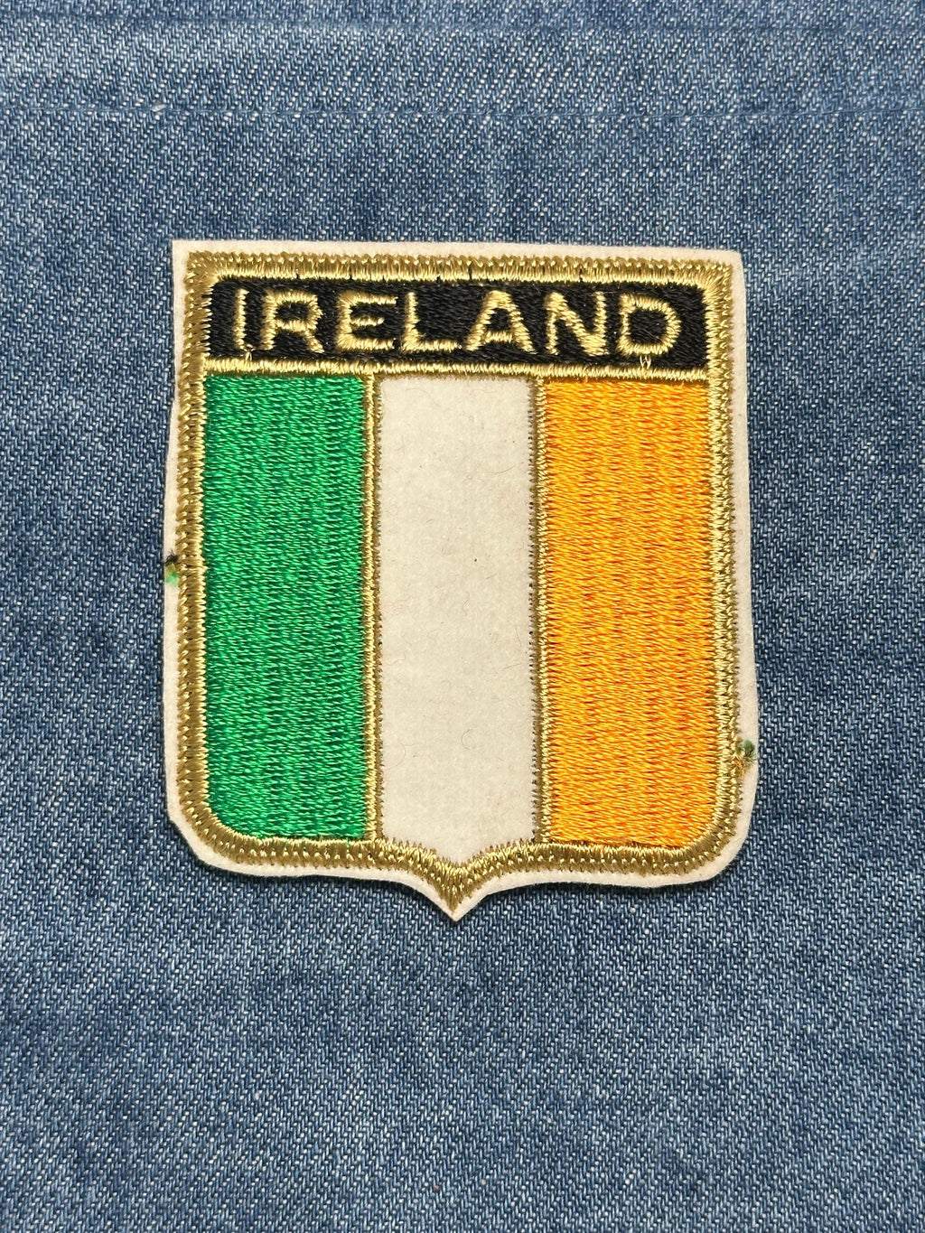 Ireland Flag Iron On Patch: Gold Trim Embroidered - Vintage Travel Souvenir